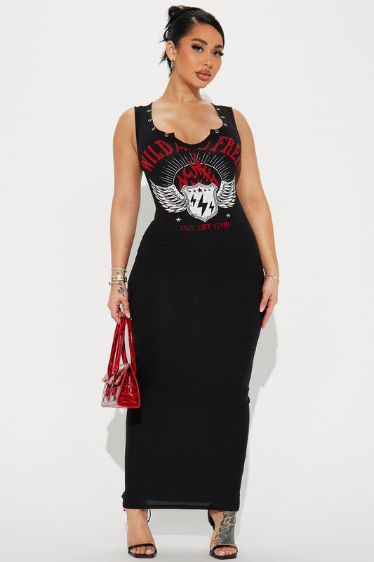Wild And Free Maxi Dress - Black/Red