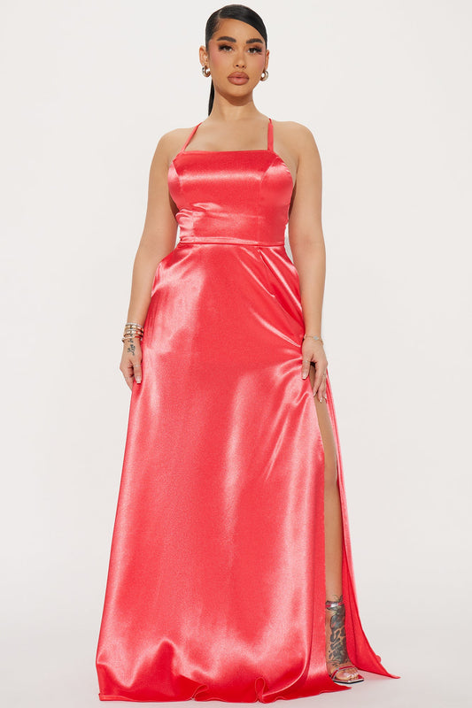 Fancy Taste Satin Maxi Dress - Coral