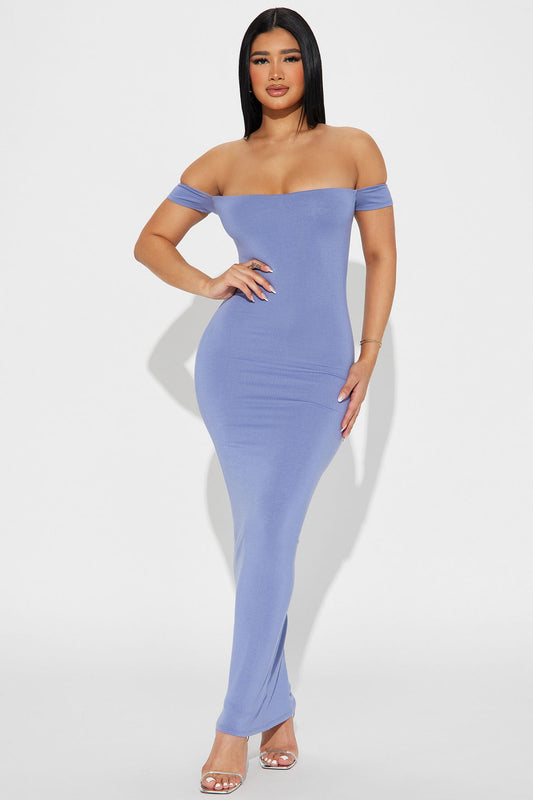 Mina Smooth Double Lined Maxi Dress - Dusty Blue