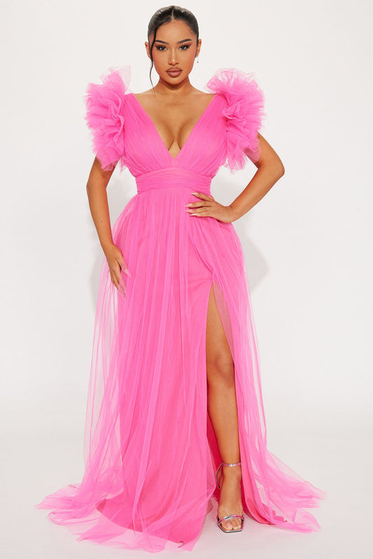 Lush Life Tulle Gown - Hot Pink