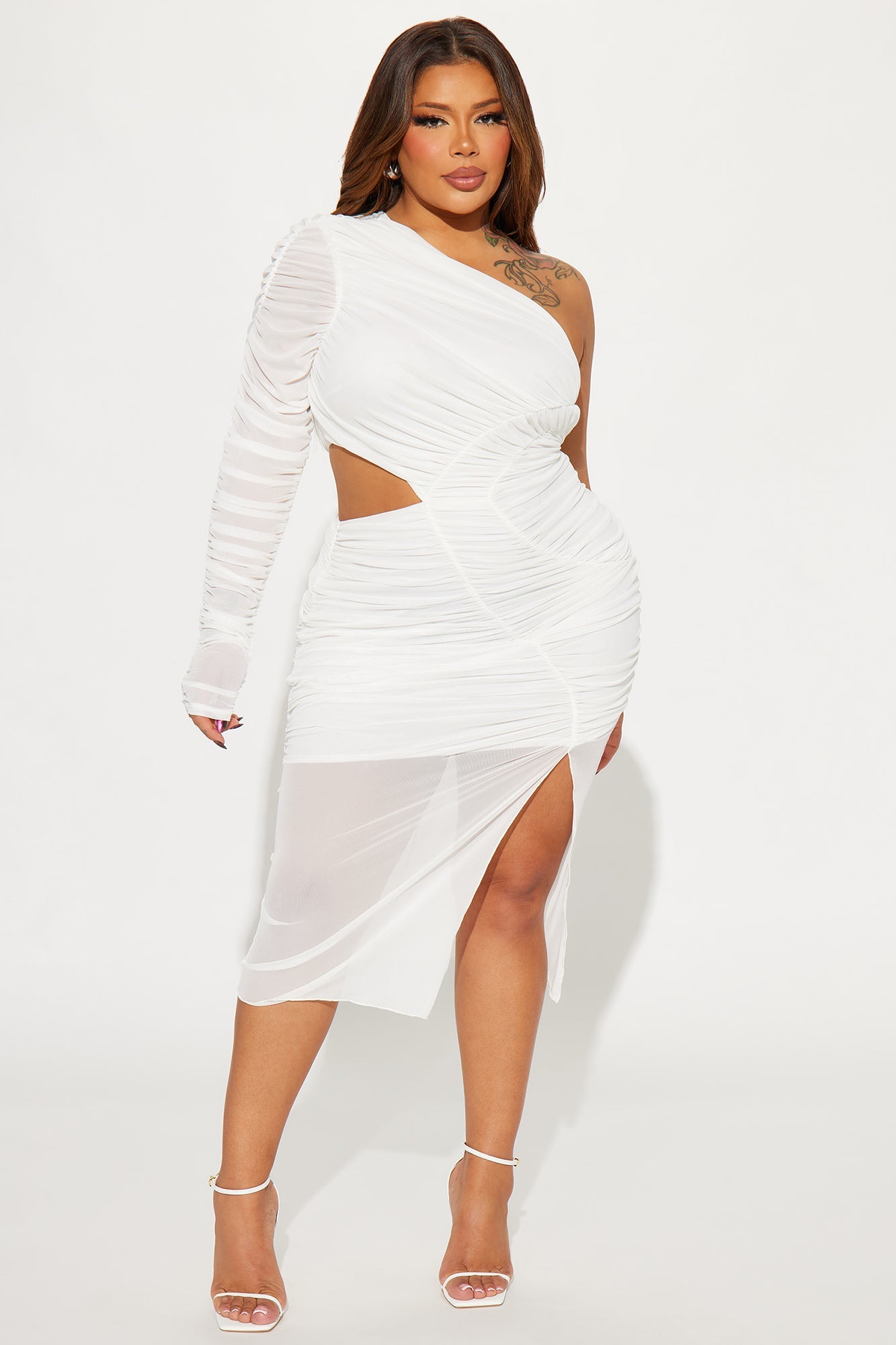 Arielle Mesh Midi Dress - Off White