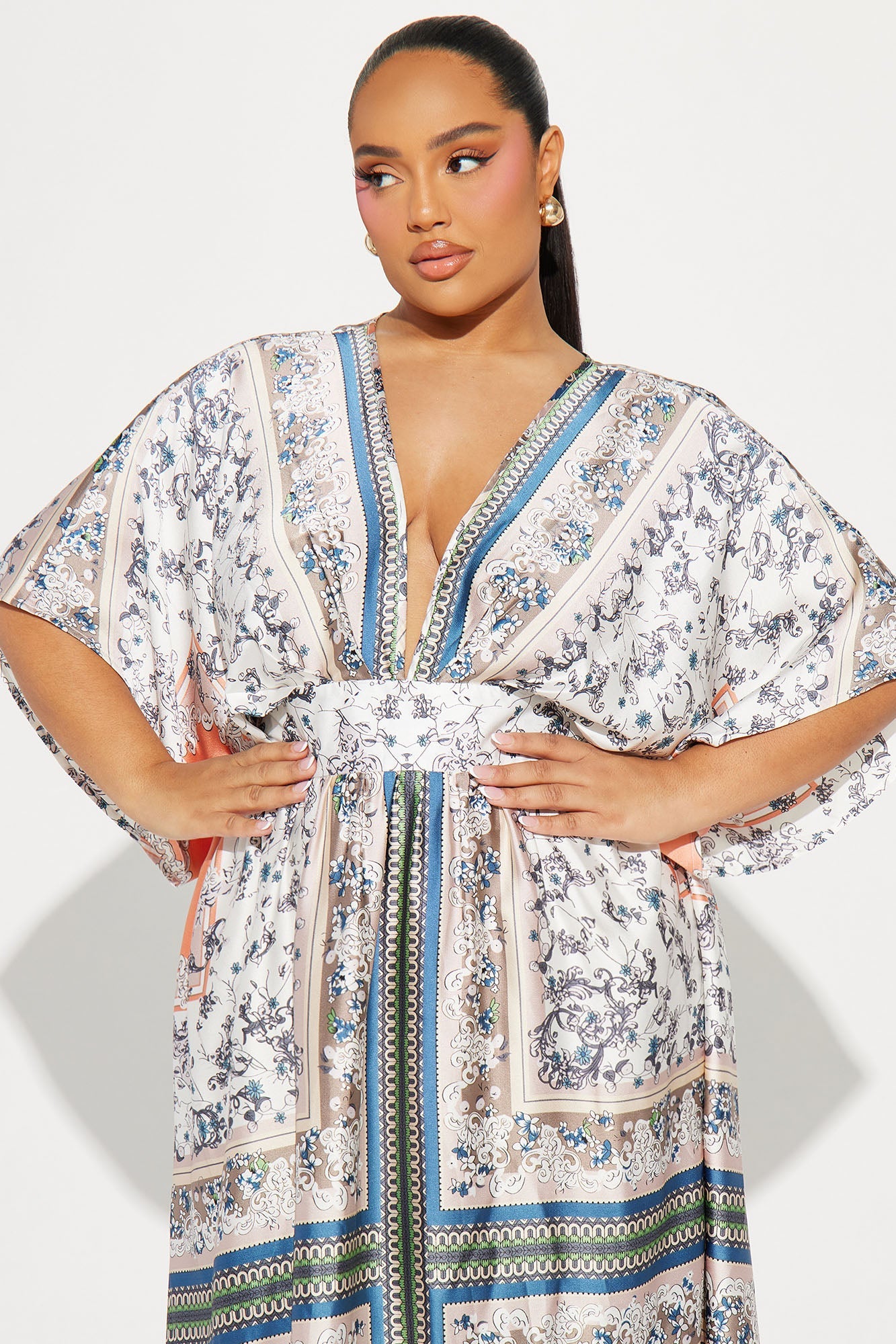 Ashley Satin Kaftan Maxi Dress - Blue/combo