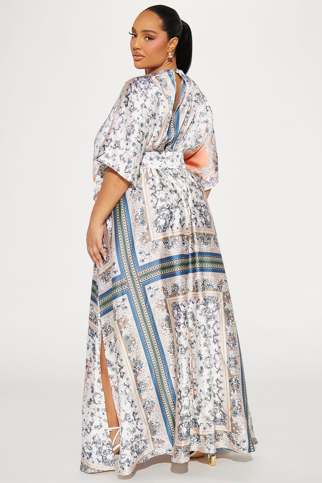 Ashley Satin Kaftan Maxi Dress - Blue/combo