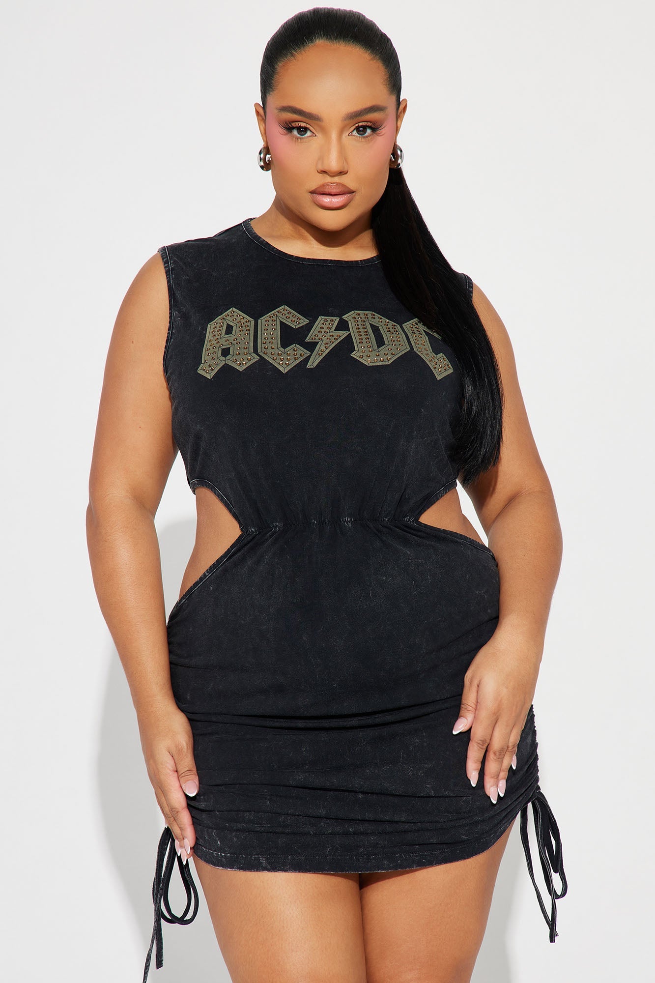ACDC Rhinestone Cut Out Mini Dress - Black Wash