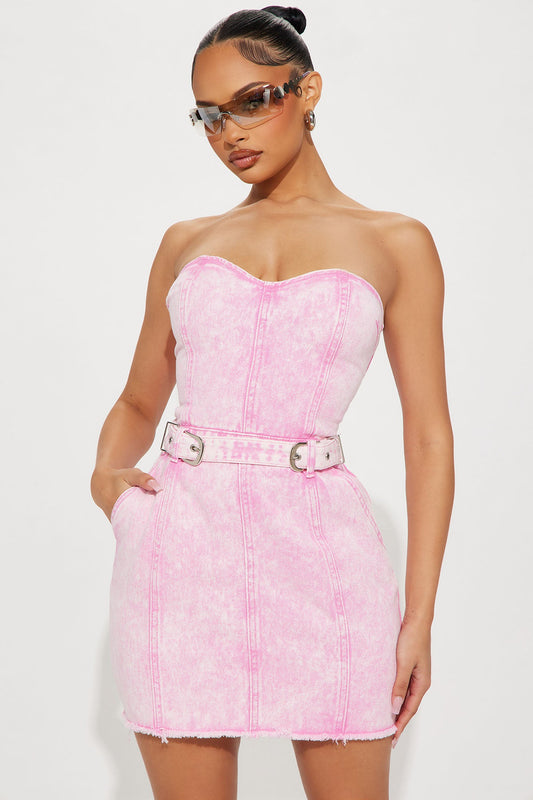 Favorite Denim Mini Dress - Pink