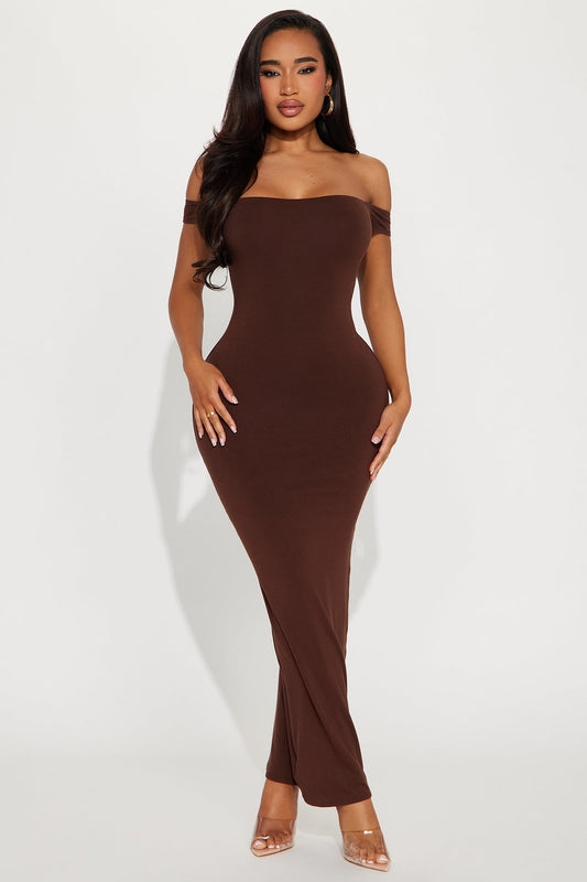 Mina Smooth Double Lined Maxi Dress - Chocolate