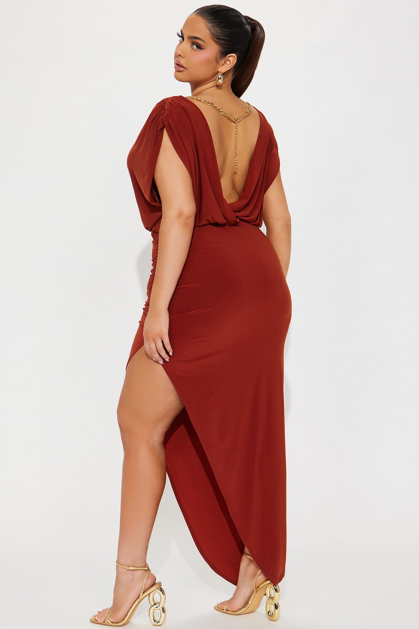 Stephanie Backless Maxi Dress - Rust