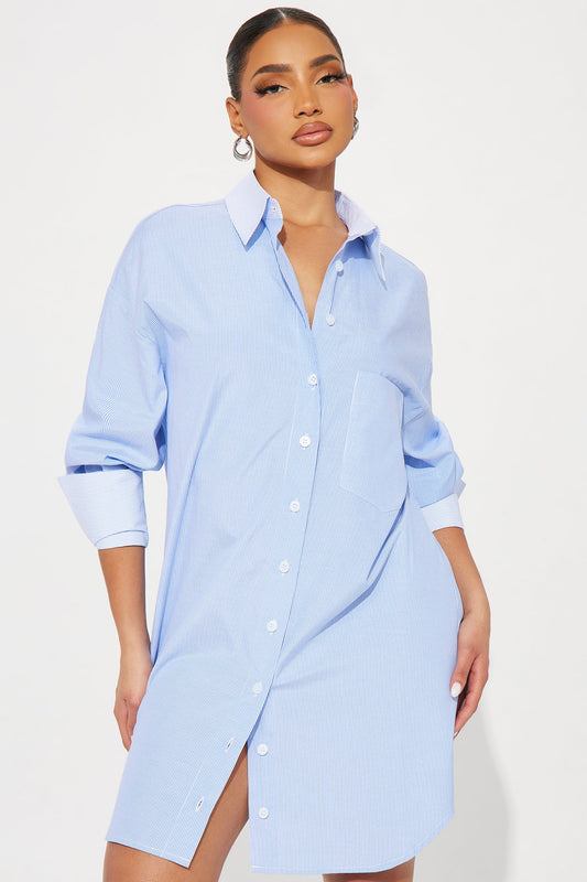 Esmeralda Mini Shirt Dress - Blue