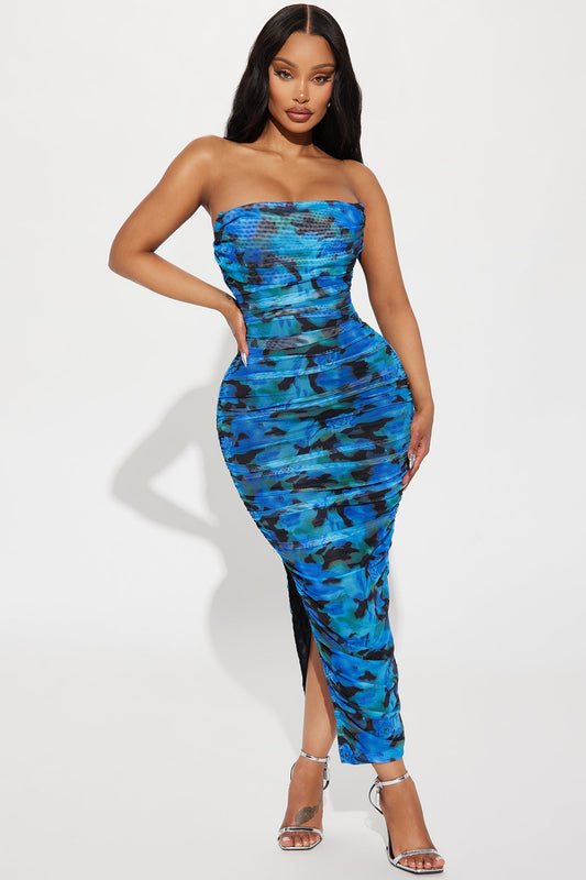 Aubriella Mesh Midi Dress - Blue/combo