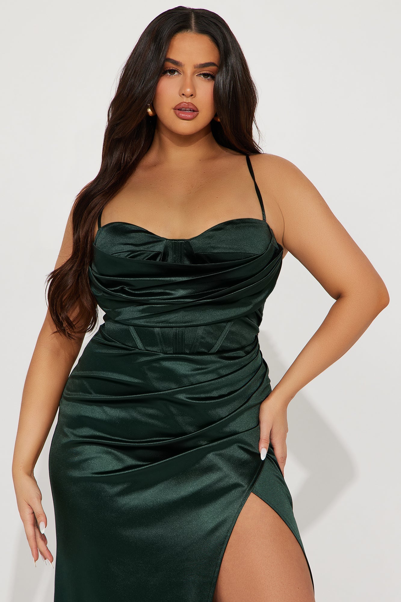 Celeste Satin Gown - Hunter