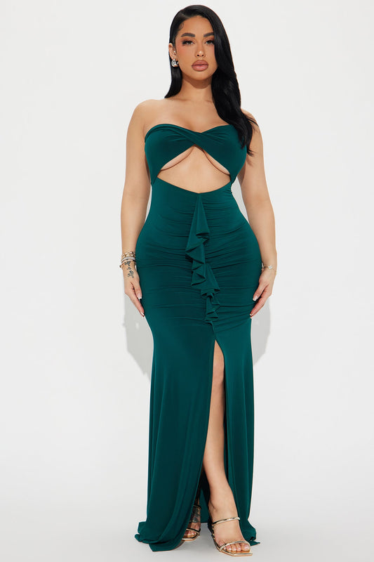 Marina Strapless Ruched Gown - Teal