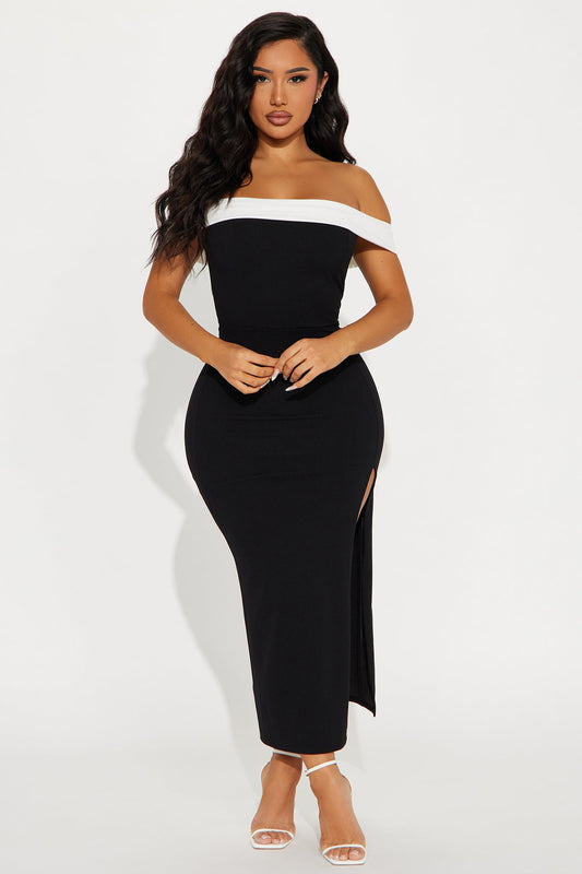 Noir et Blanc Midi Dress - Black/White