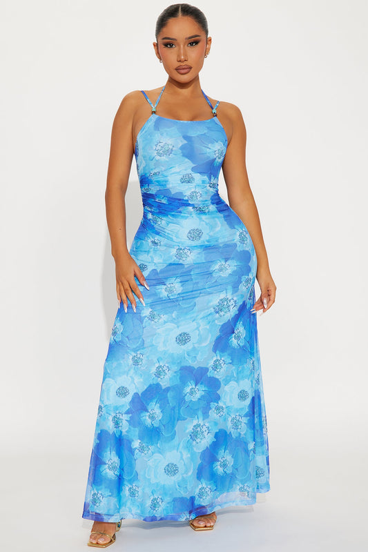 Aramaya Mesh Maxi Dress - Blue