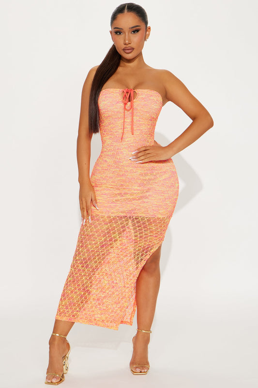 Catching You Fish Net Maxi Dress - Multi Color