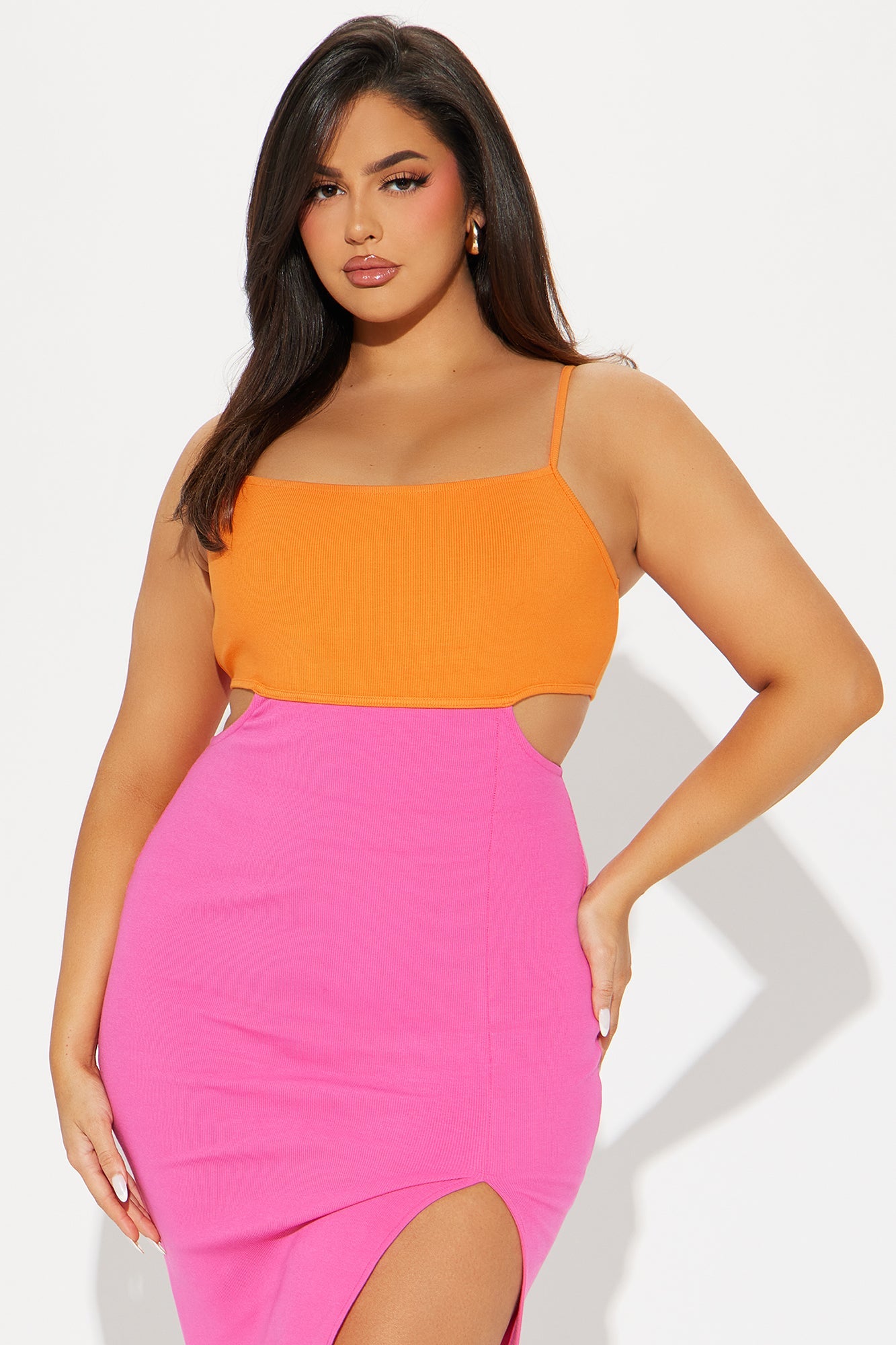 Island Hopping Ribbed Midi Dress - Pink/combo