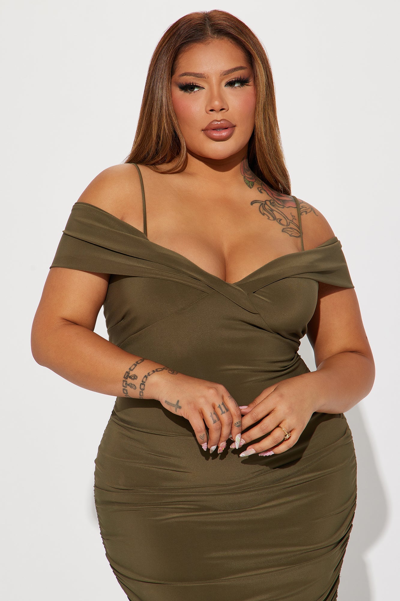 Melissa Ruched Maxi Dress - Olive