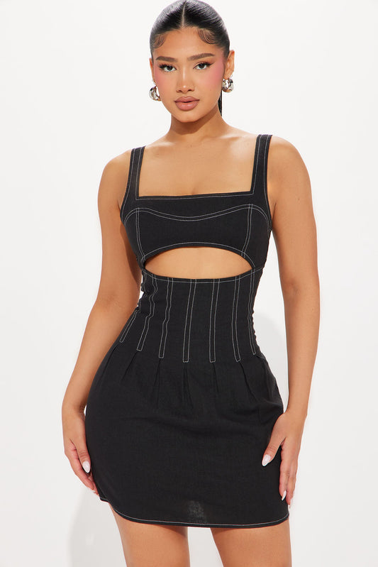 Dayna Linen Mini Dress - Black