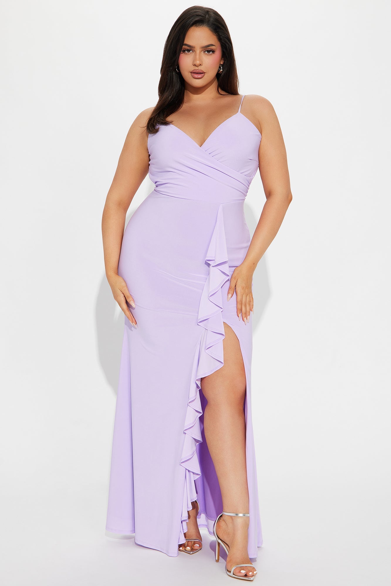 Hailey Ruffle Slit Gown - Lavender