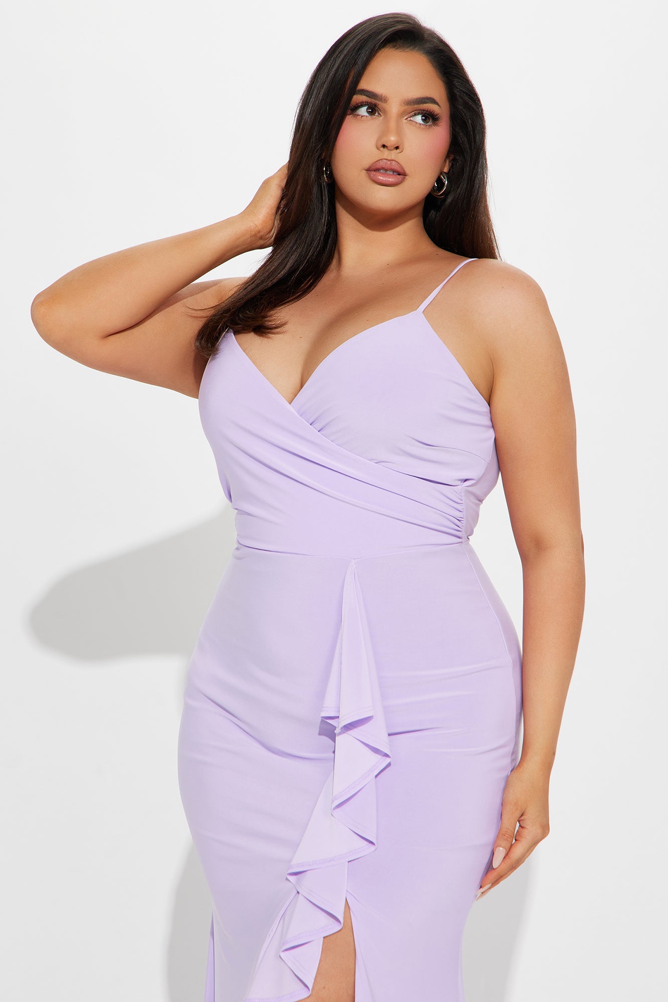 Hailey Ruffle Slit Gown - Lavender