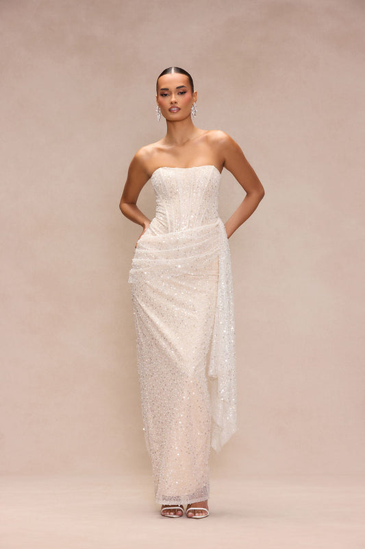 Wow Factor Embellished Maxi Dress - Oatmeal