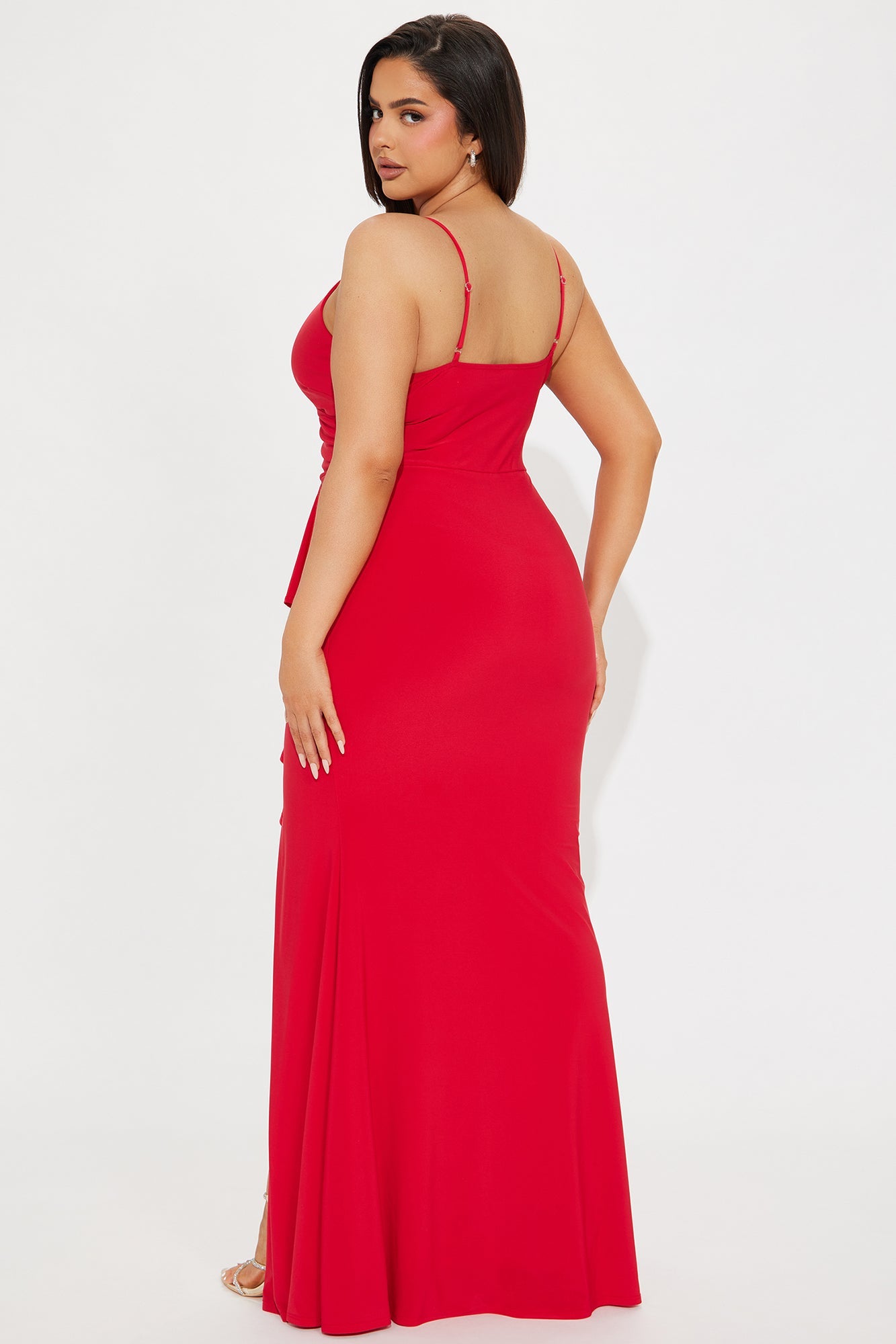 Hailey Ruffle Slit Gown - Red