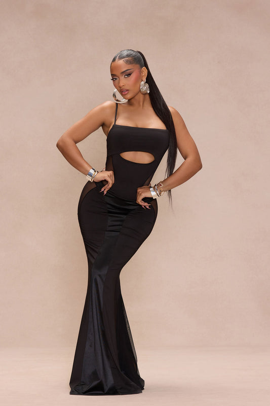 Jolie Mesh Maxi Dress - Black
