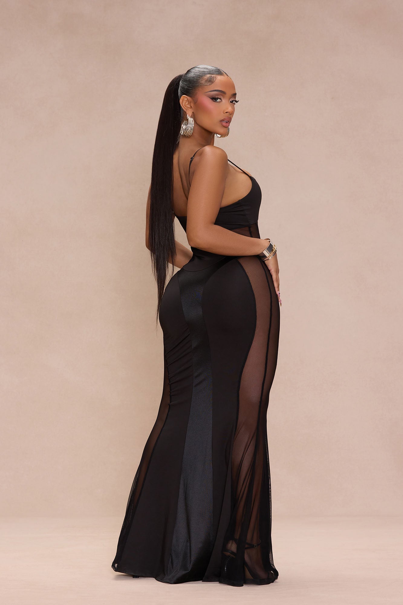 Jolie Mesh Maxi Dress - Black