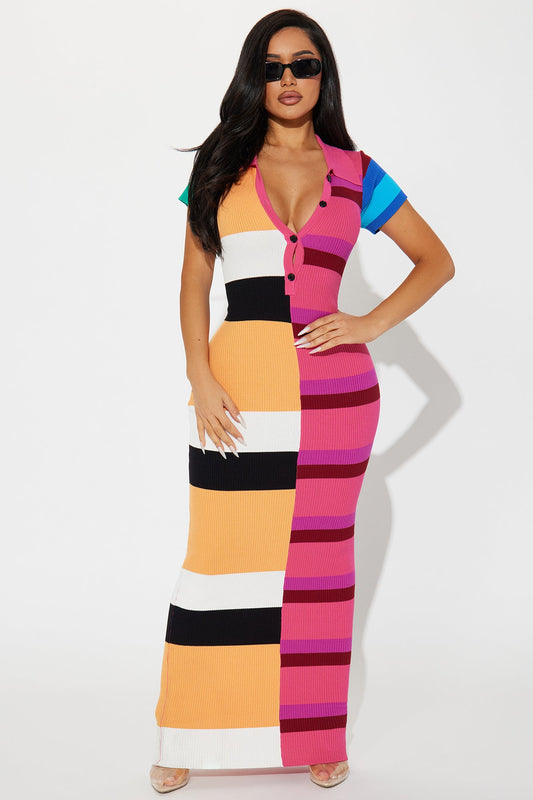 Peri Striped Short Sleeve Maxi Dress - Multi Color