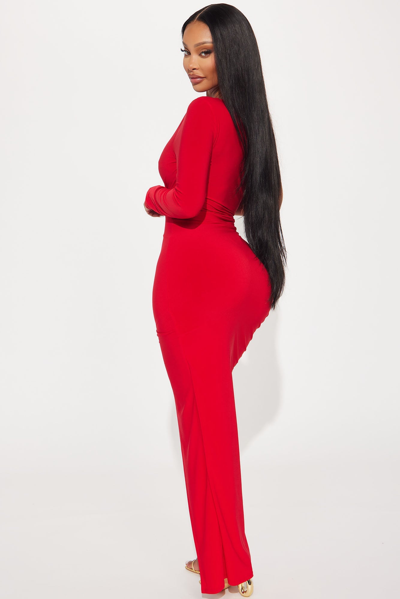 Stacy Ruched Maxi Dress - Red