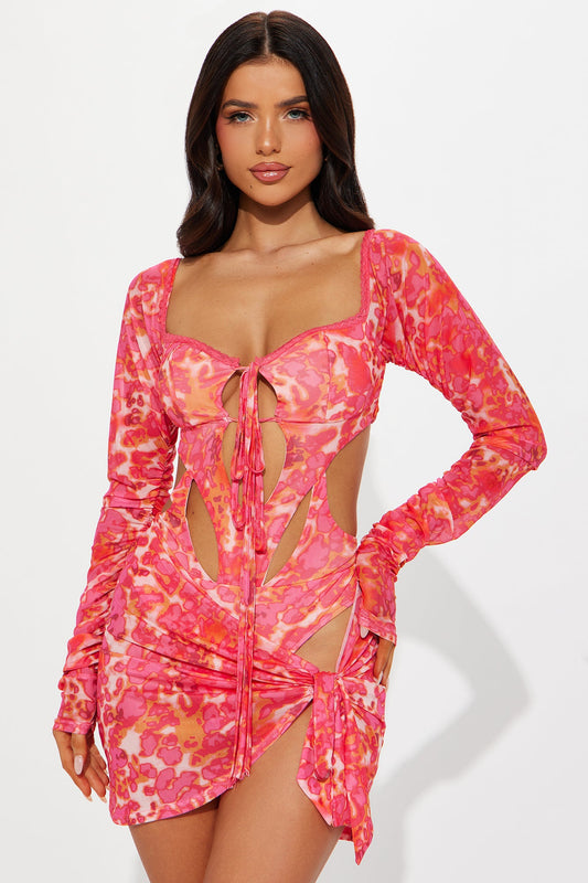 Carmen Mesh Mini Dress - Pink/combo