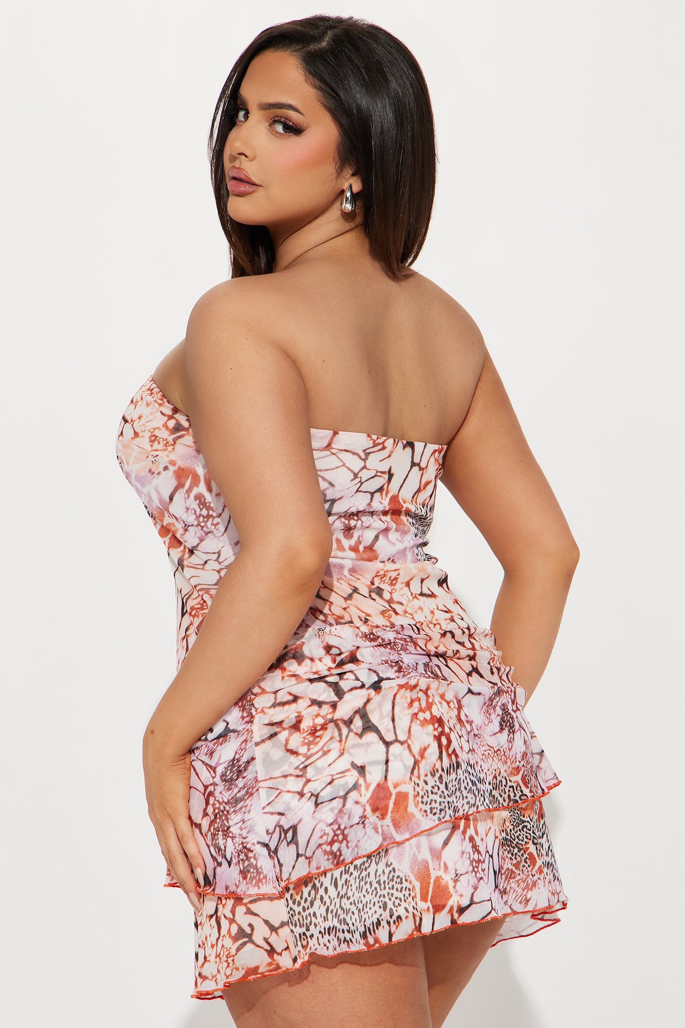 Allie Mesh Mini Dress - Tan/Multi