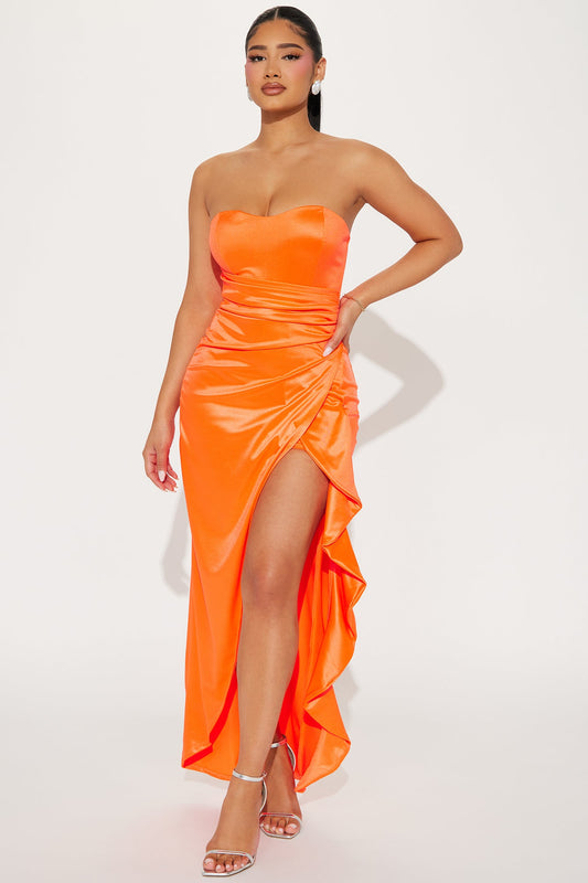 Miranda Strapless Satin Maxi Gown - Orange