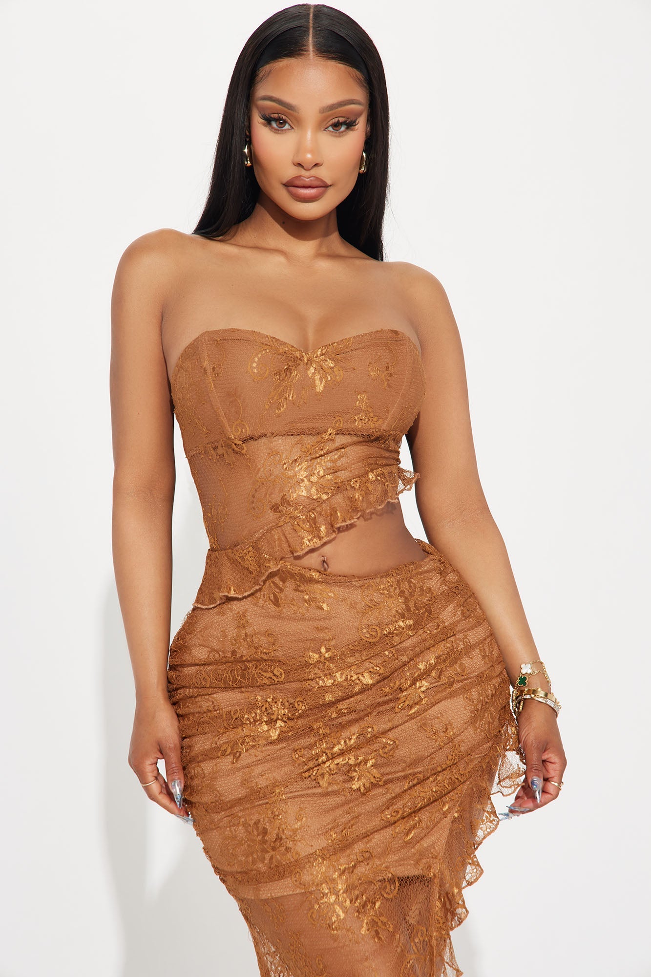 Abigale Lace Maxi Dress - Brown
