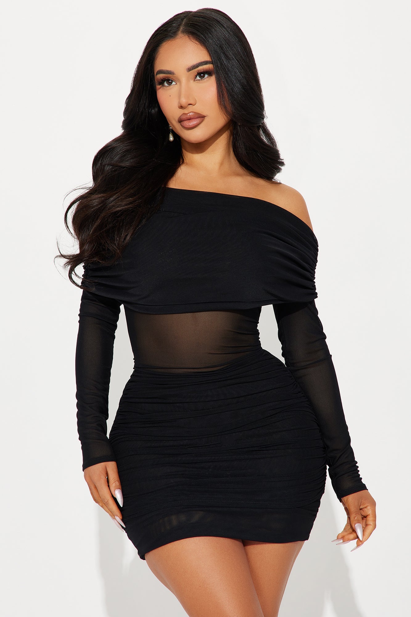 Adeline Off Shoulder Mini Dress - Black
