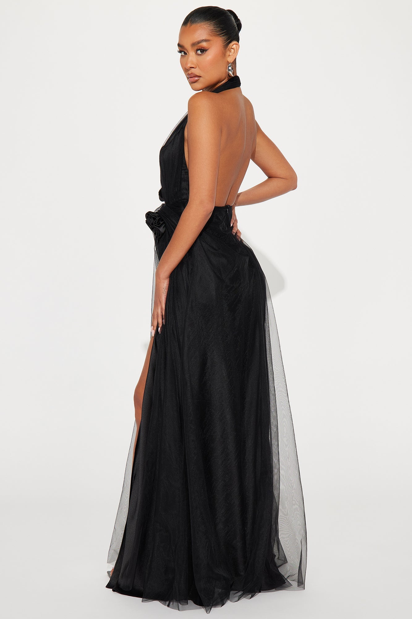 It Girl Satin and Mesh Gown - Black