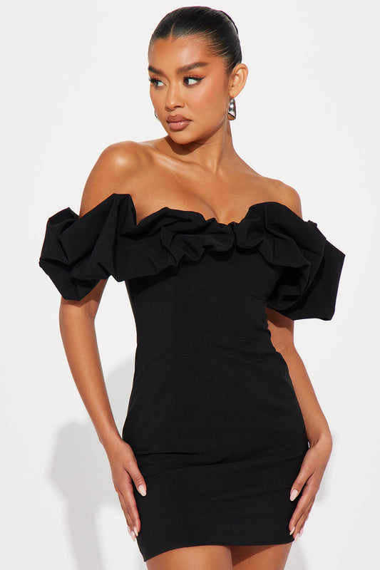 Romy Ruffle Off Shoulder Mini Dress - Black