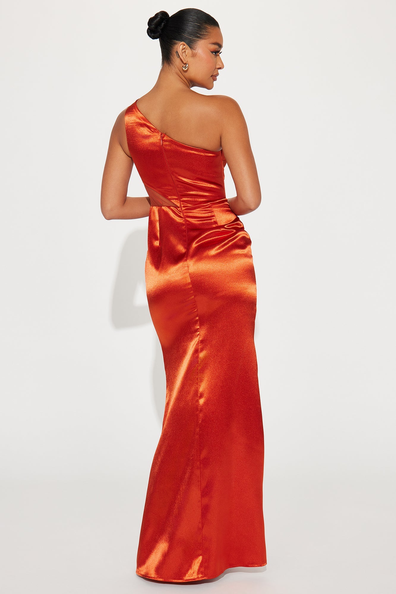 Upscale Evening Satin Gown - Cognac