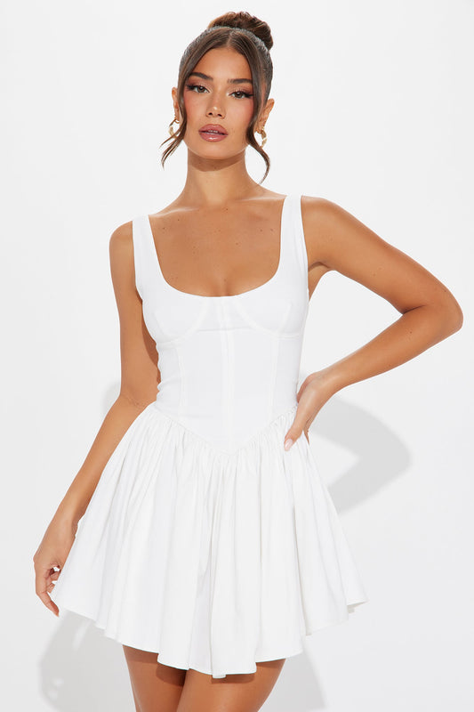 Valentine Twill Mini Dress - White