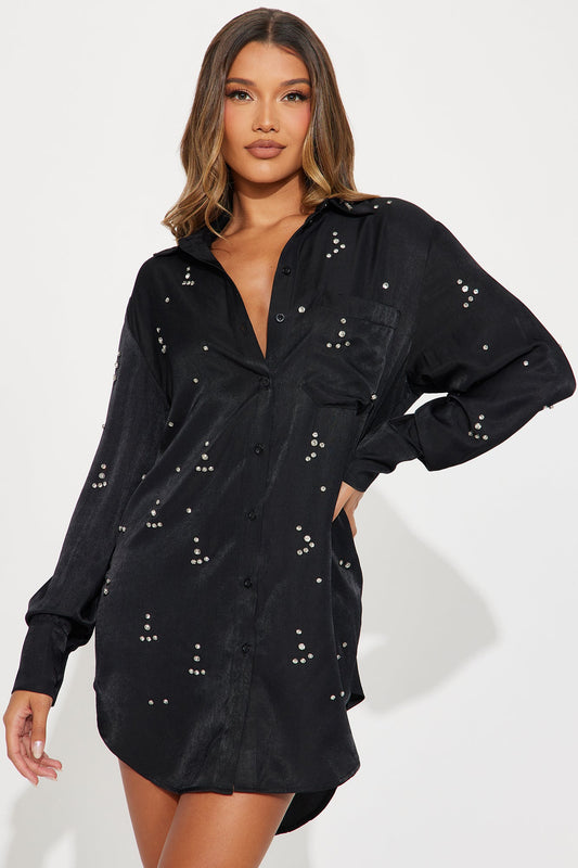 Moonlit Cascade Mini Dress - Black