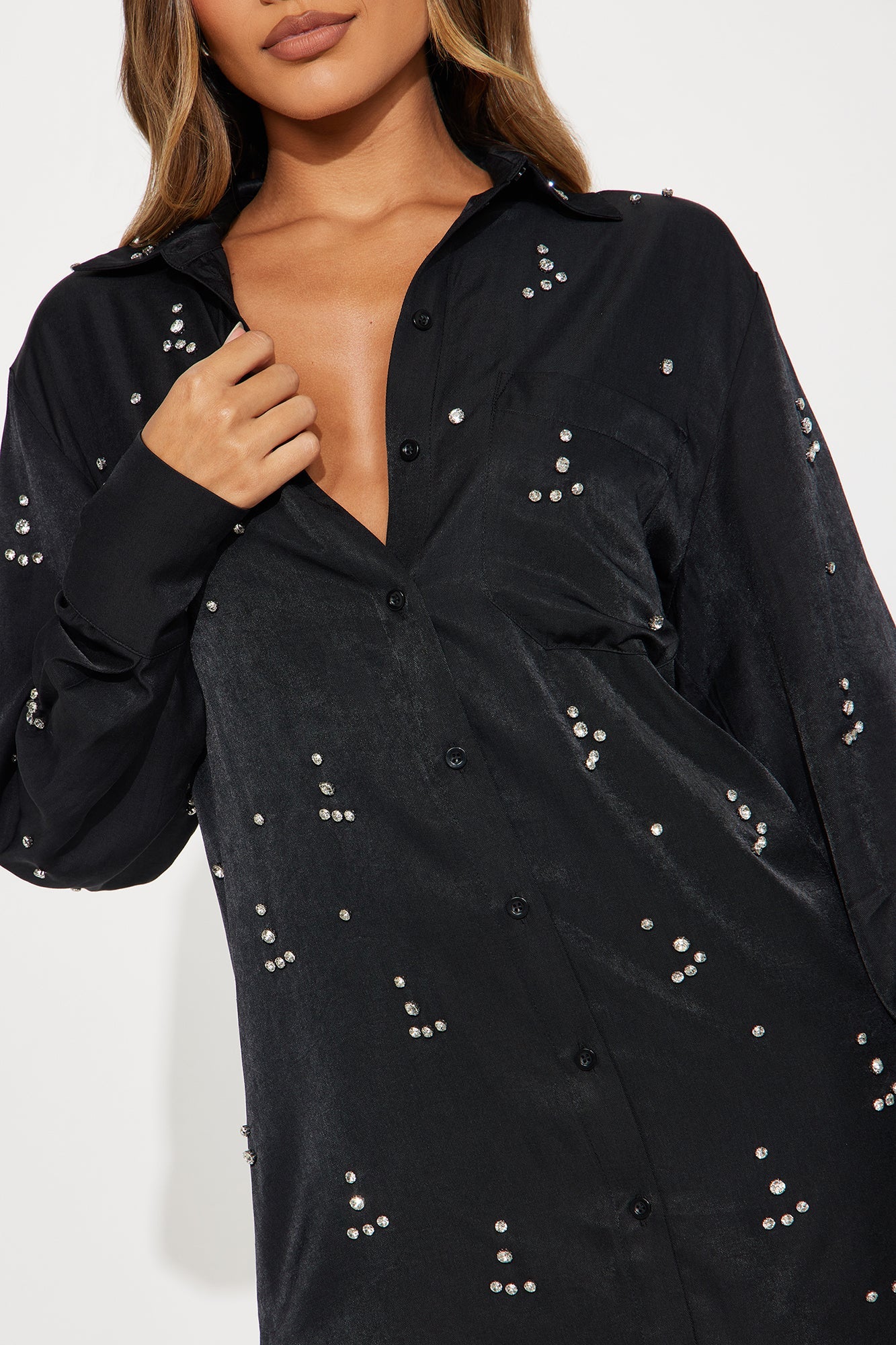 Moonlit Cascade Mini Dress - Black