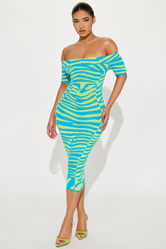 In The Wild Sweater Midi Dress - Blue/combo