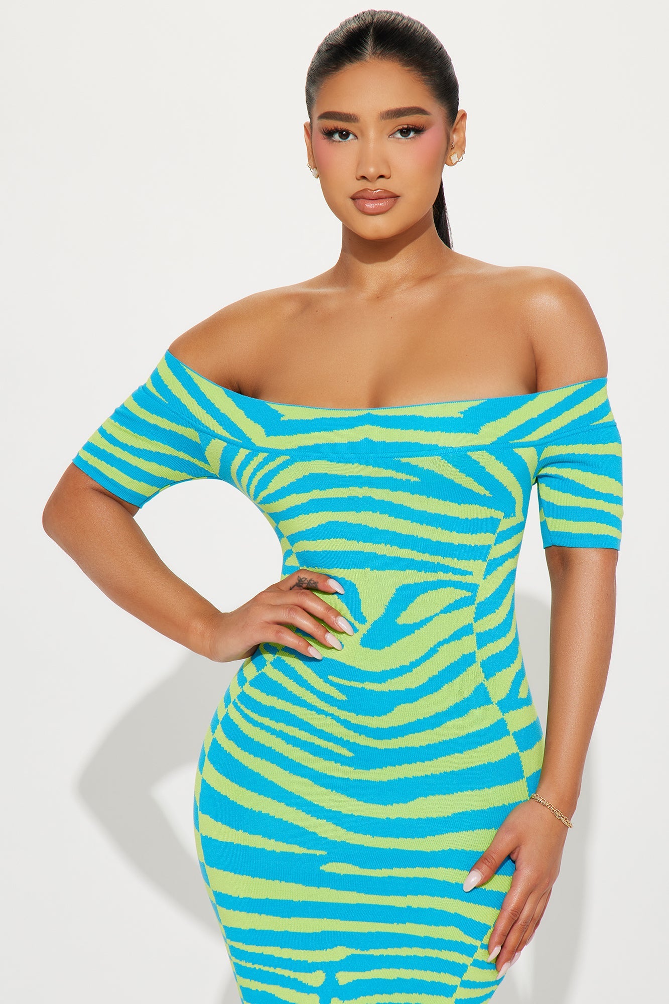 In The Wild Sweater Midi Dress - Blue/combo