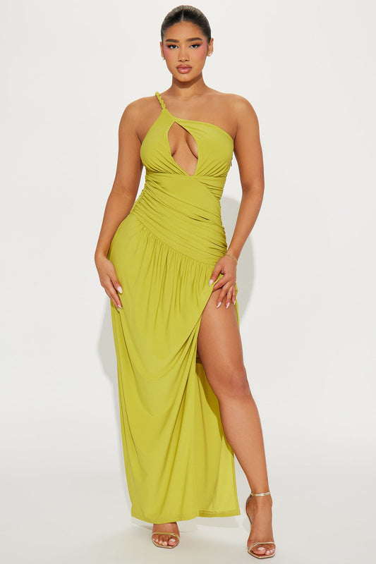Alessia Ruched Maxi Dress - Chartreuse