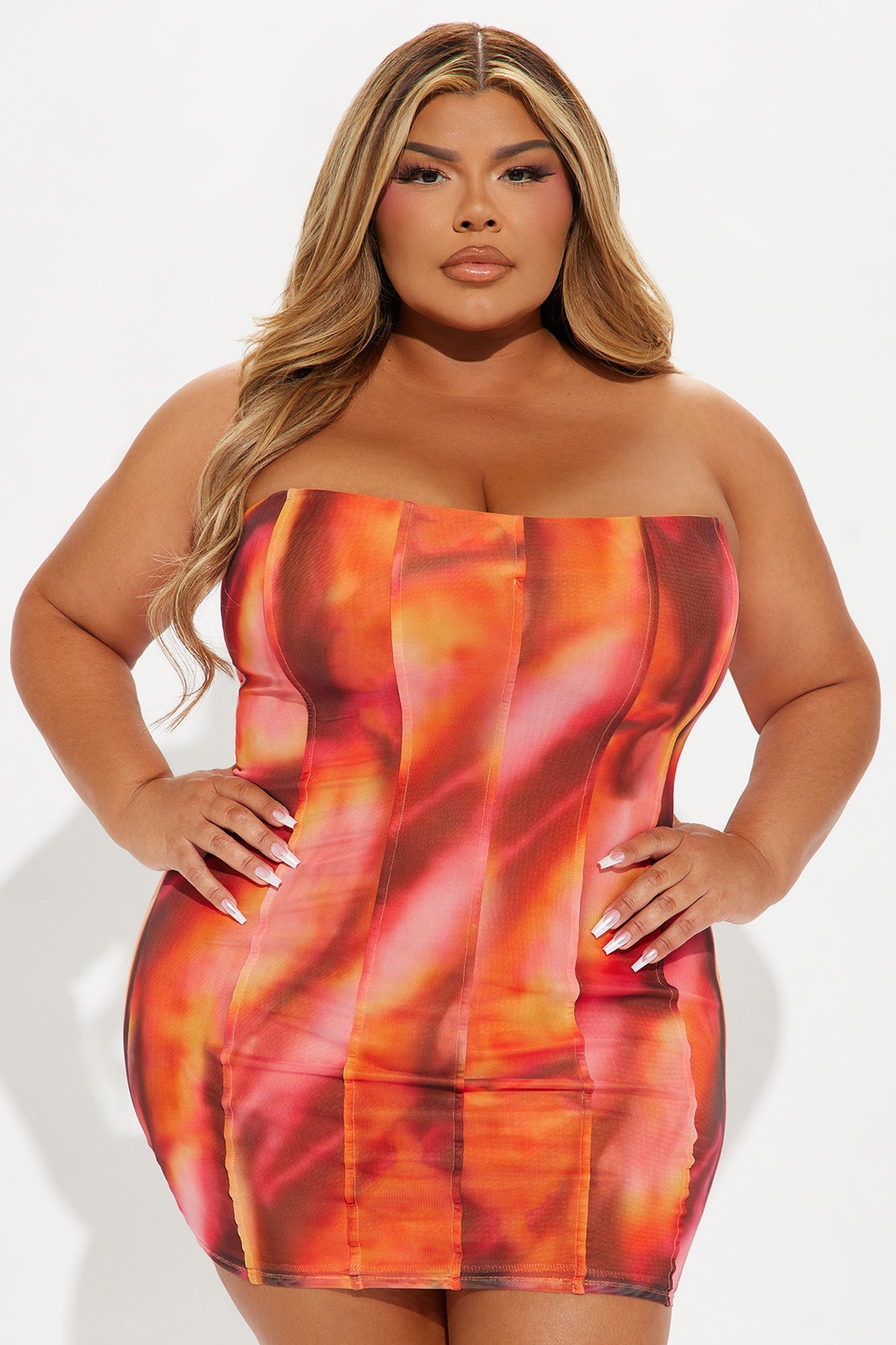 Janell Mesh Mini Dress - Orange/combo