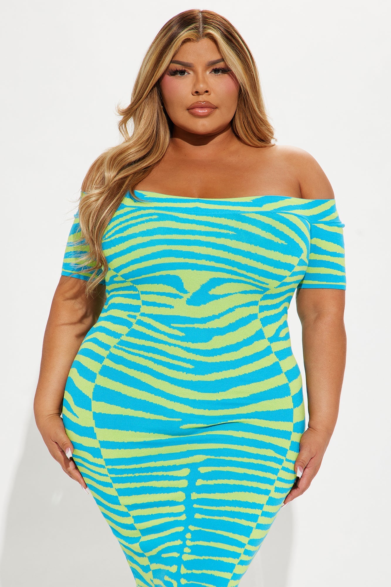 In The Wild Sweater Midi Dress - Blue/combo