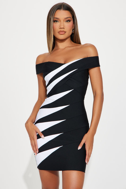 Aliah Bandage Mini Dress - Black/White