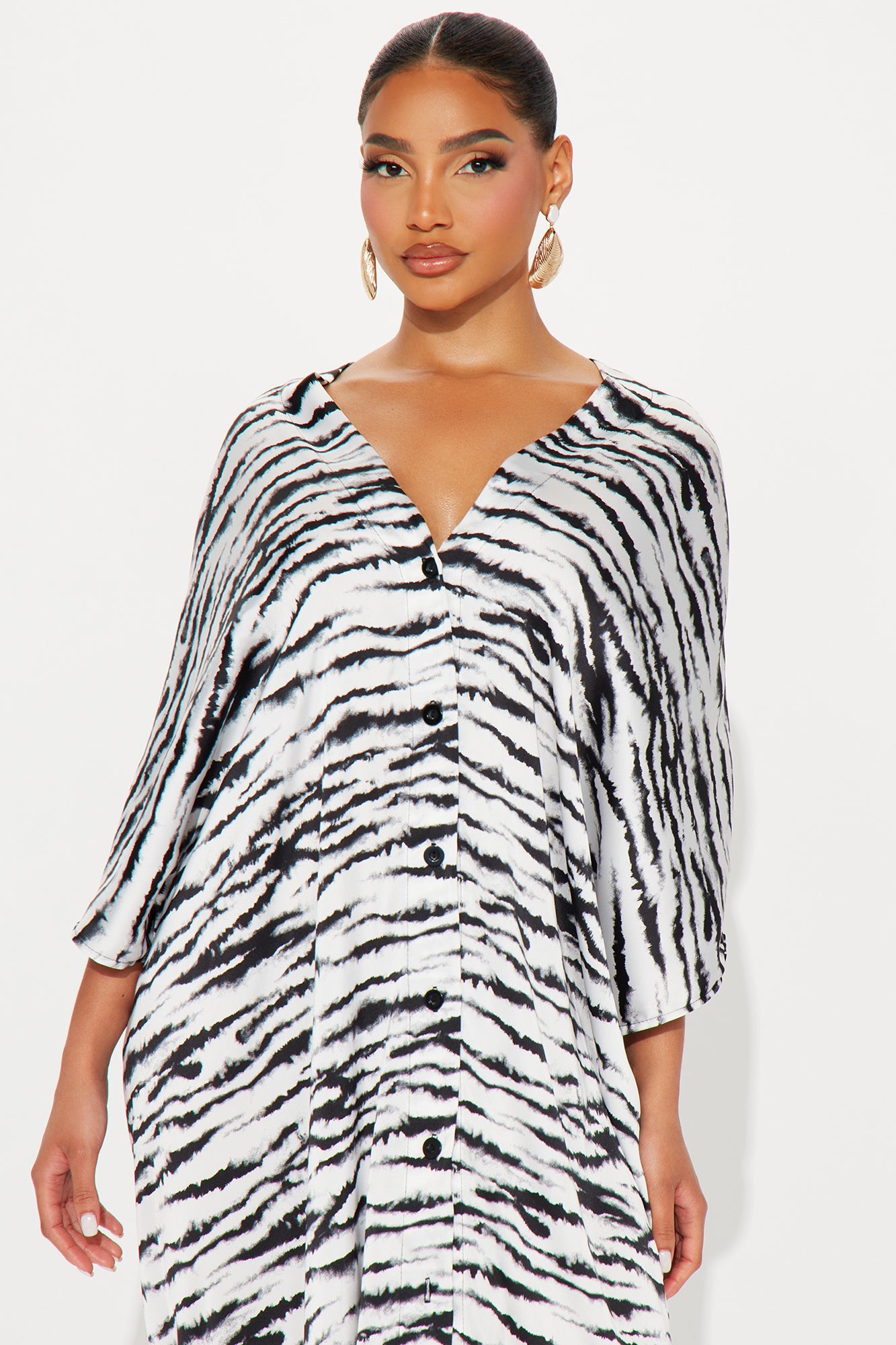 Wild Thang Satin Kaftan Maxi Dress - Black/White