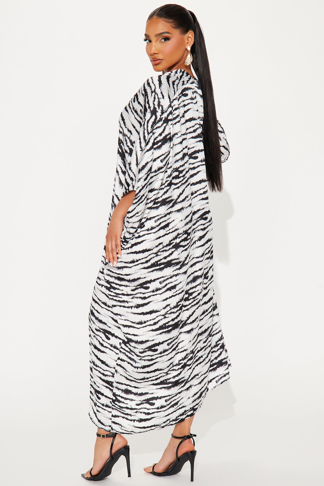 Wild Thang Satin Kaftan Maxi Dress - Black/White