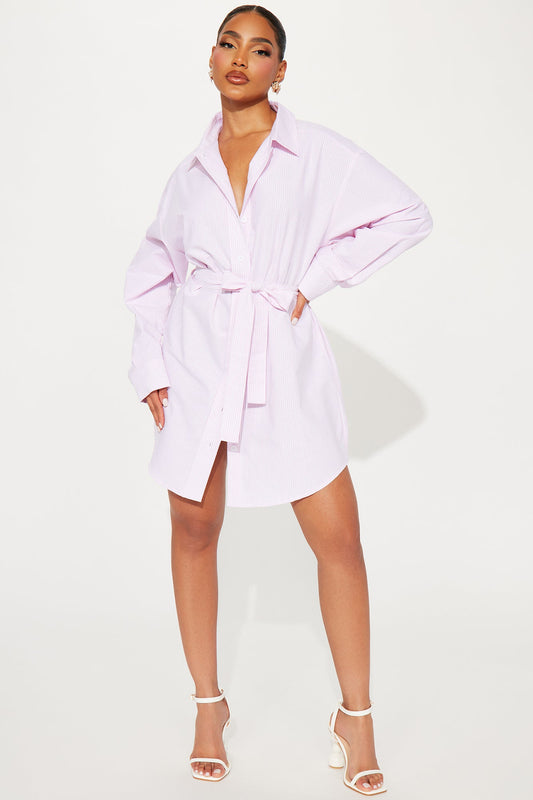 Junie Shirt Mini Dress - White/Pink