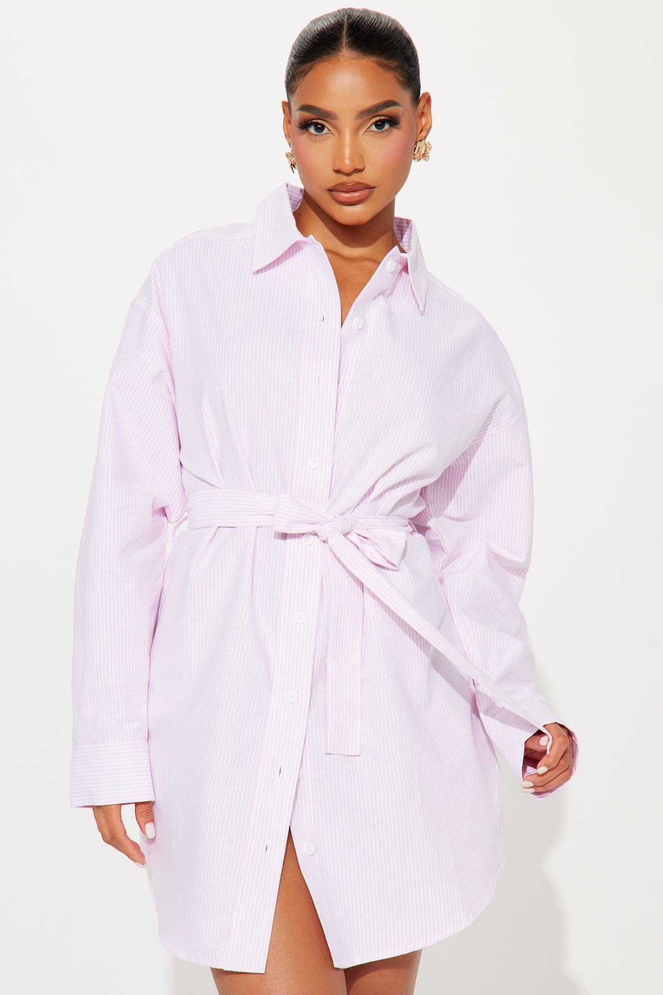 Junie Shirt Mini Dress - White/Pink